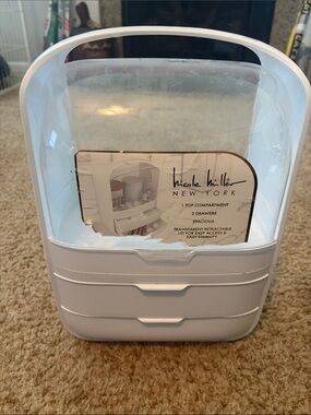 Nicole Miller White Stackable Cosmetic Organizer with Clear Lid